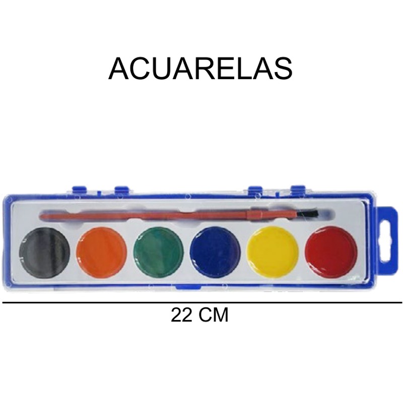 [EB-ST36761] Acuarela 6 colores pequeña con pincel 5.5x22cm — Caja x288 pzas
