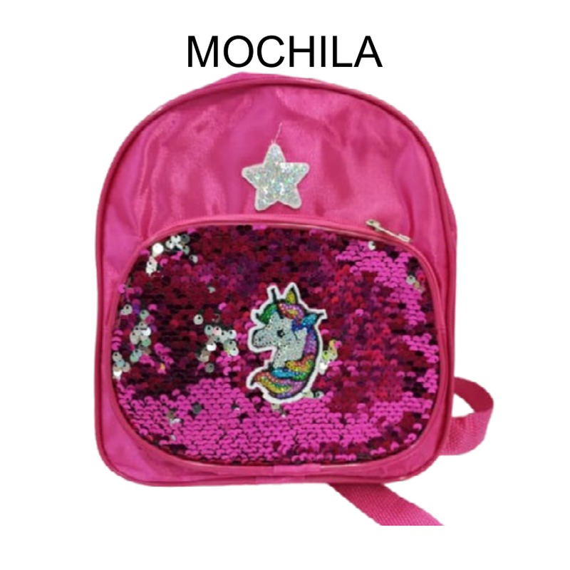 [EB-BG54188] Mochila infantil lentejuelas 3 diseños 22x35cm — Caja x120