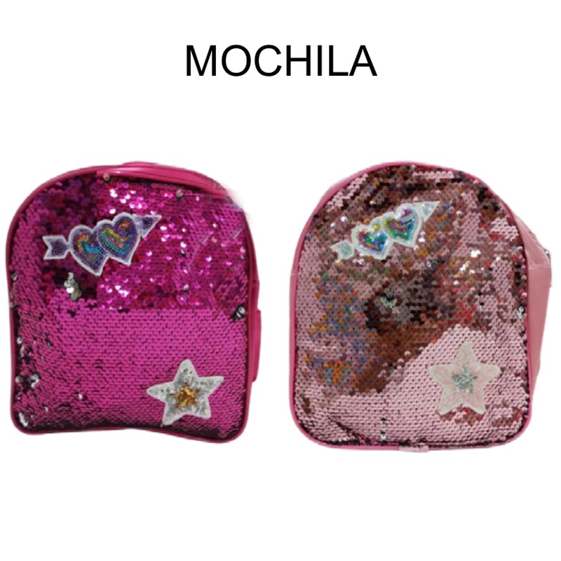 [EB-BG54189] Mochila infantil lentejuelas 2 diseños 22.5x25cm — Caja x120 pzas