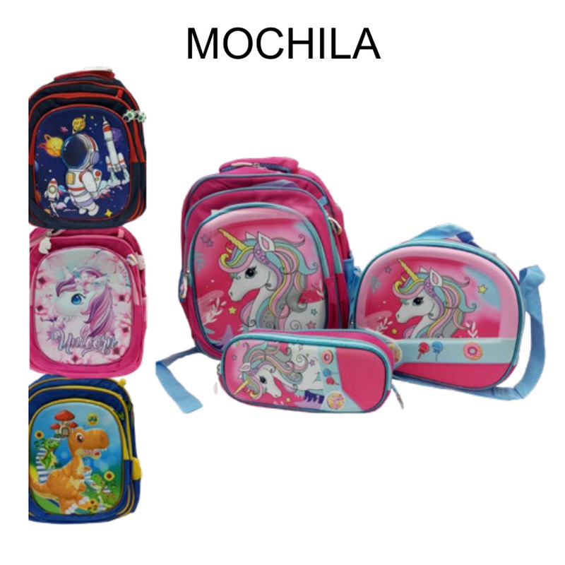 [EB-BG54869] Set mochila lonchera estuche diseño unicornio 3 pzas — Caja x60 sets