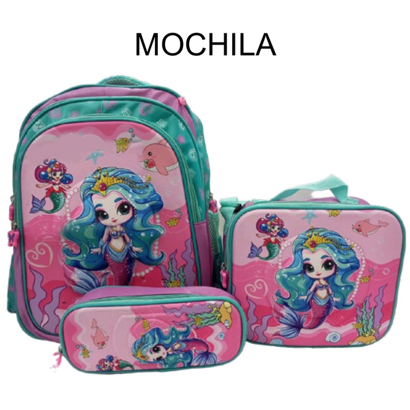 [EB-BG54868] Set mochila lonchera estuche diseño sirena 3 pzas — Caja x60 sets