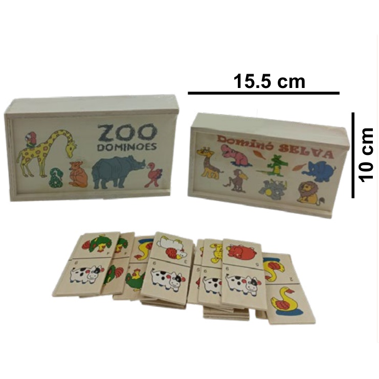[EB-TY362021] Dominó Madera Animales 28 Fichas 16x9.5cm — Caja x72 pzas ref.TY362021
