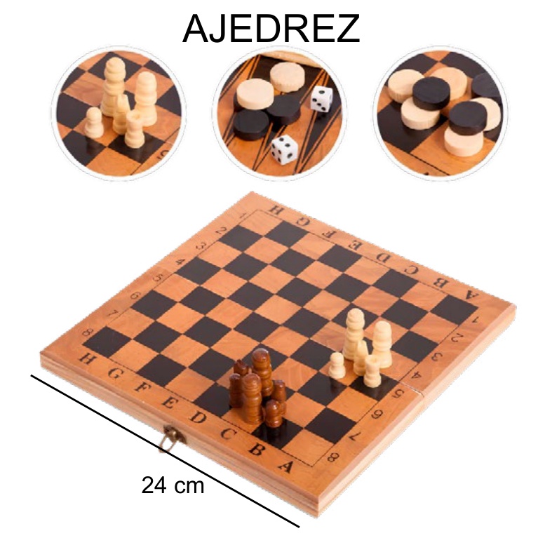 [EB-SP64877] Ajedrez 3 en 1 24×12.2×3.2 cm — Caja x90 pzas