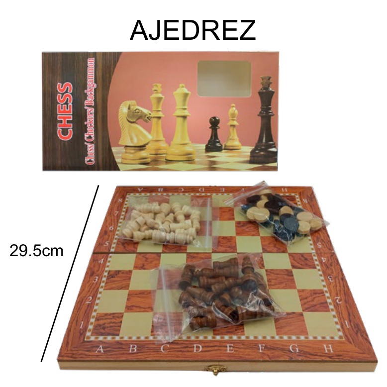 [EB-TY364175] Ajedrez madera 29.5 cm — Caja x60 pzas