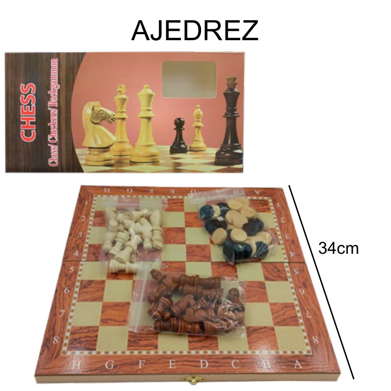 [EB-TY364176] Ajedrez madera 34 cm — Caja x42 pzas