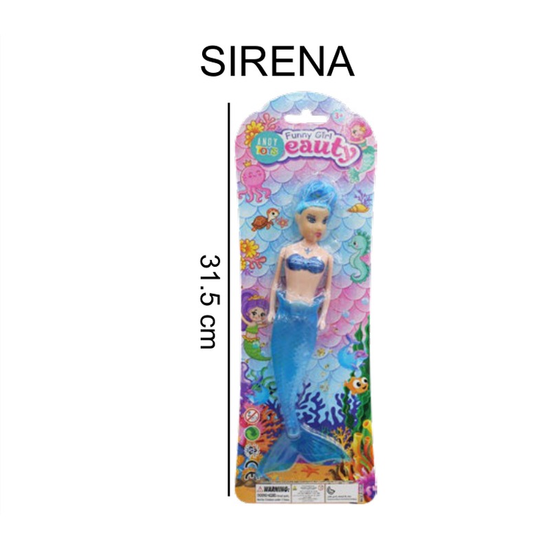 [EB-TS92475] Sirena Funny Girl con LED 31.5 cm Blíster Fondo Oceánico 3 Colores — Caja 816 pz