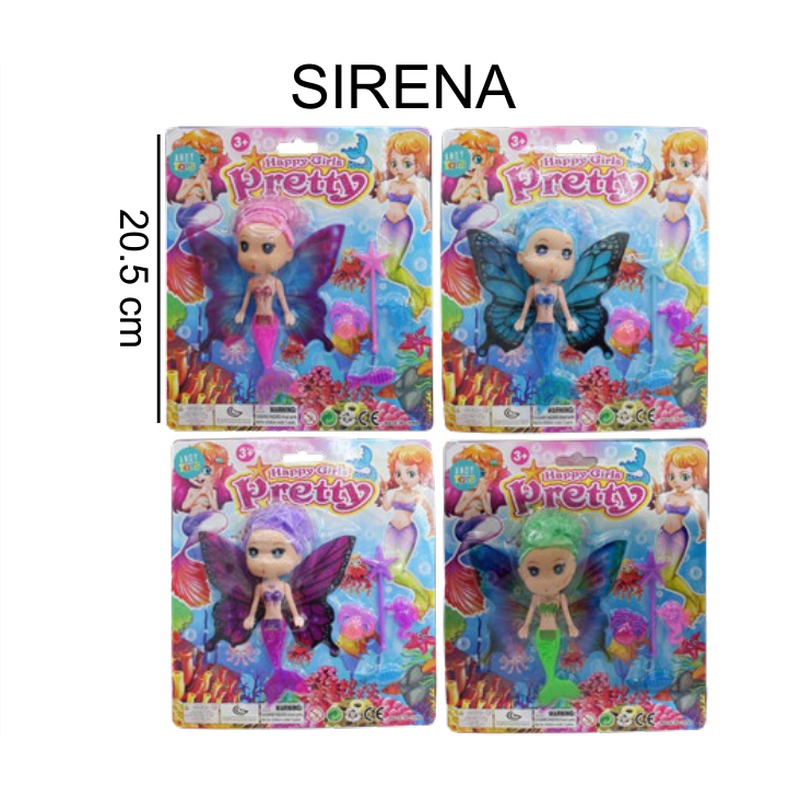 [EB-TS92477] Sirena Pretty Girl Alas Mariposa con LED 20.5 cm 4 Colores — Caja 400 pz
