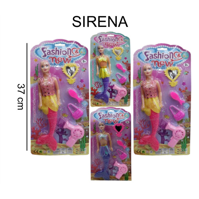 [EB-TS92243] Set Sirena Fashion 37 cm + Bolsa Espejo Accesorios Blíster — Caja 240 pz