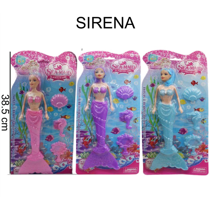 [EB-TS92476] Sirena Sea-Maid Grande LED 38.5 cm Blíster Marino 3 Colores — Caja 240 pz