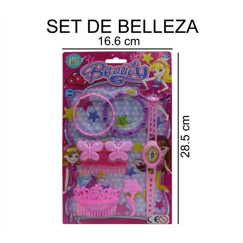 [EB-TS92436] Set Belleza Peine Cepillo Espejo Diadema Tiara Rosa 16.6x28.5 cm — Caja 480 pz
