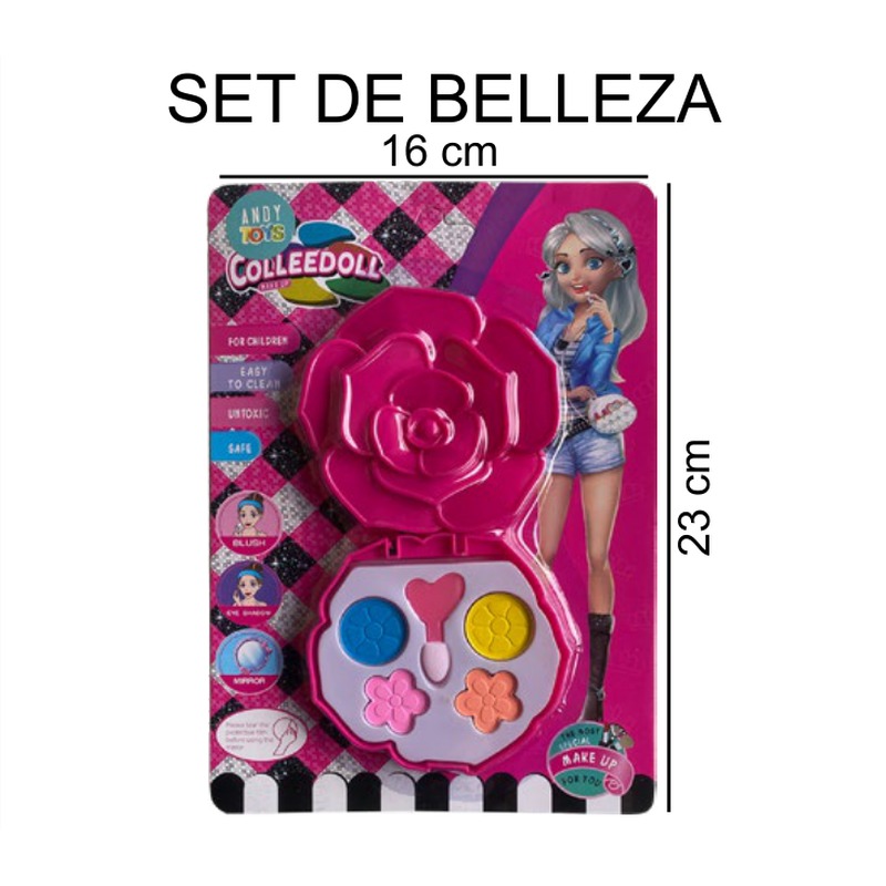 [EB-TS91580] Set Maquillaje Colleedoll Estuche Flor Rosa con Espejo Interior 16x23 cm — Caja 576 pz