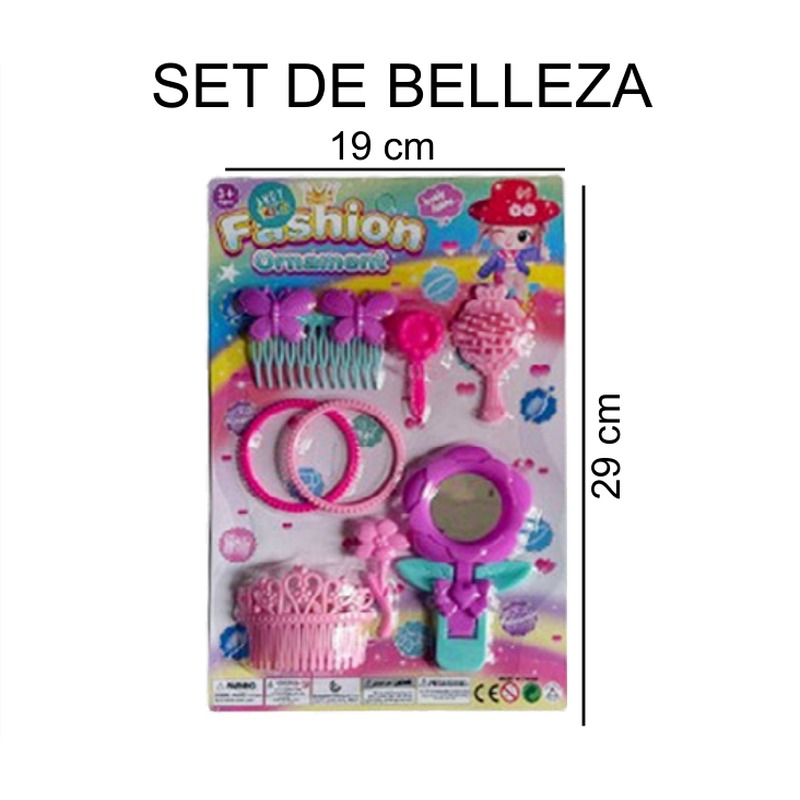 [EB-TS91505] Set Belleza Cabello Peineta Espejo Diadema Accesorios Fashion Ornament 19x29 cm — Caja 360 pz