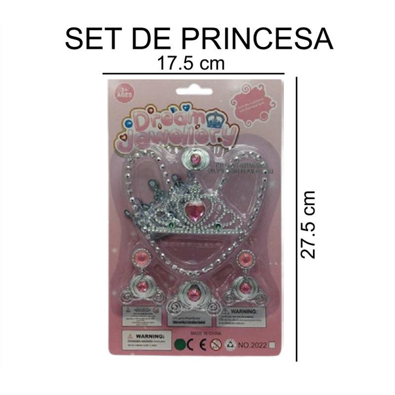 [EB-TS91647] Set Princesa Dream Jewelry Corona Varita Aretes Plata Rosa — Caja 216 pz
