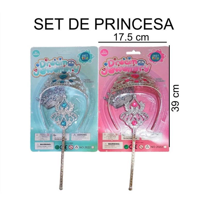 [EB-TS91645] Set Princesa Dream Jewelry Corona Varita Larga 2 Colores Azul Rosa — Caja 240 pz