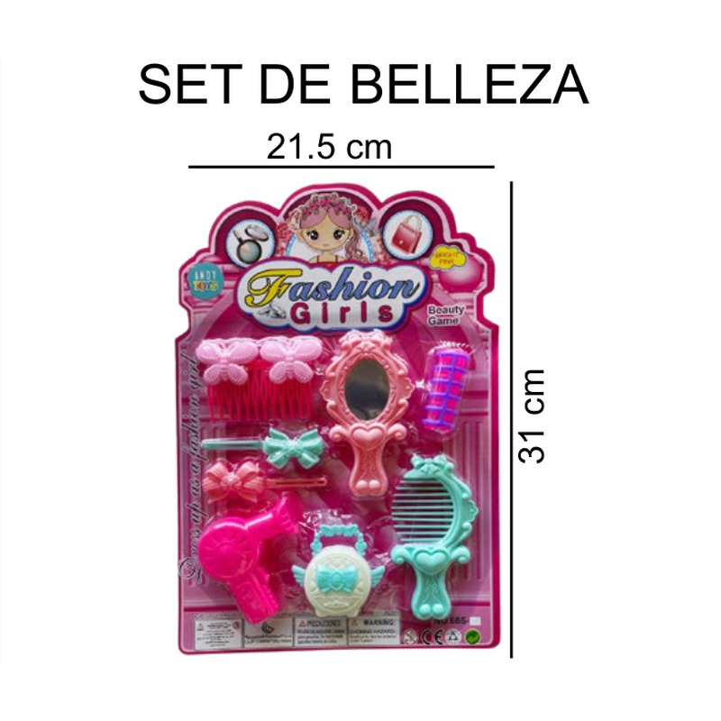 [EB-TS91635] Set Belleza Fashion Girls Espejo Ovalado Perfumero Secadora 21.5x31 cm — Caja 384 pz