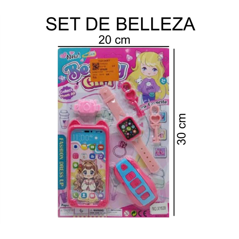 [EB-TS96050] Set Belleza Celular Reloj Llavero Lápiz Labial Juguete Moda 20x30 cm — Caja 96 pz