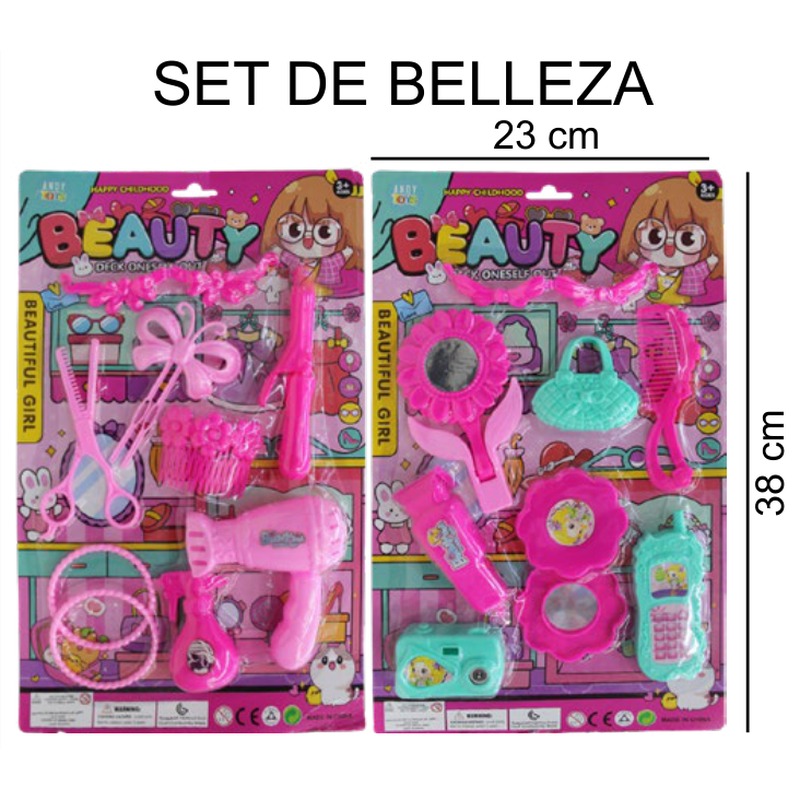 [EB-TS90286] Set Belleza Beauty Secadora Grande Espejo Flor Peine Cepillo 23x38 cm — Caja 96 pz