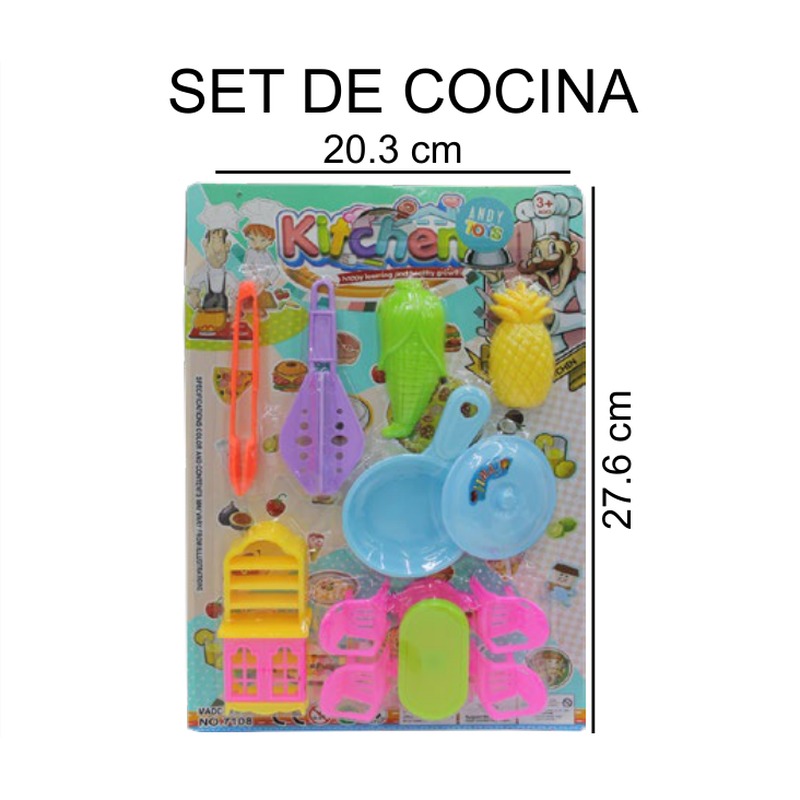 [EB-TS92370] Set Cocina Sartén Ollas Pinzas Frutero Pastel Amarillo Azul 20.3x27.6 cm — Caja 480 pz