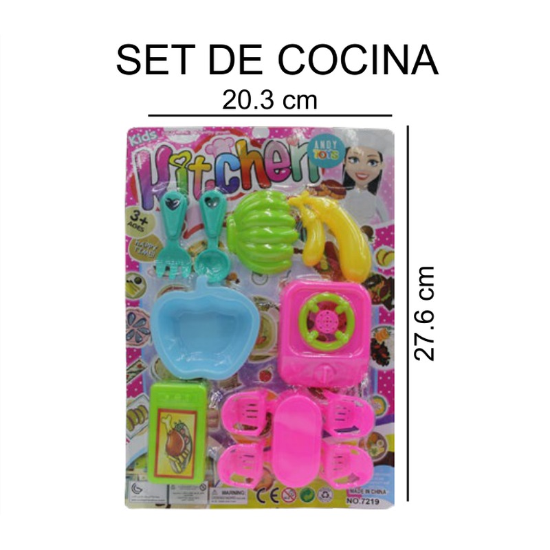[EB-TS92371] Set Cocina Espátula Cuchara Madera Tazón Rosa Verde Neón 20.3x27.6 cm — Caja 480 pz