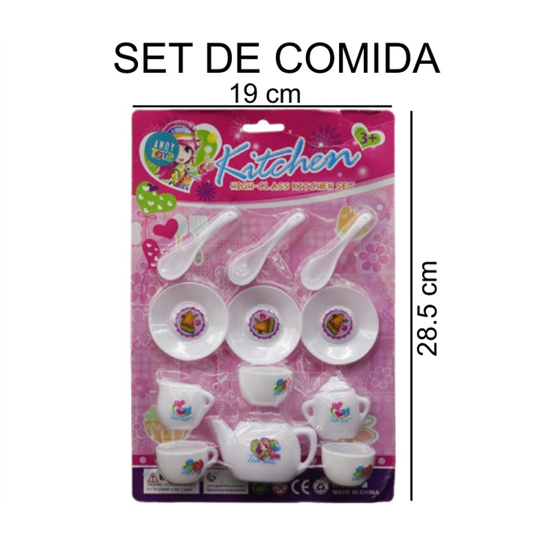 [EB-TS85530] Set Vajilla Blanca 12 pz Platos Tazas Tetera Cucharitas Plástico 19x28.5 cm — Caja 216 pz