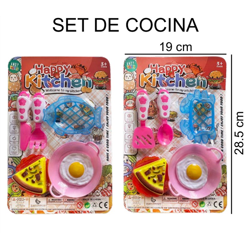 [EB-TS85213] Set Cocina Happy Kitchen 7 pz Huevo Estrellado Pizza Sartén 2 Colores 19x28.5 cm — Caja 240 pz