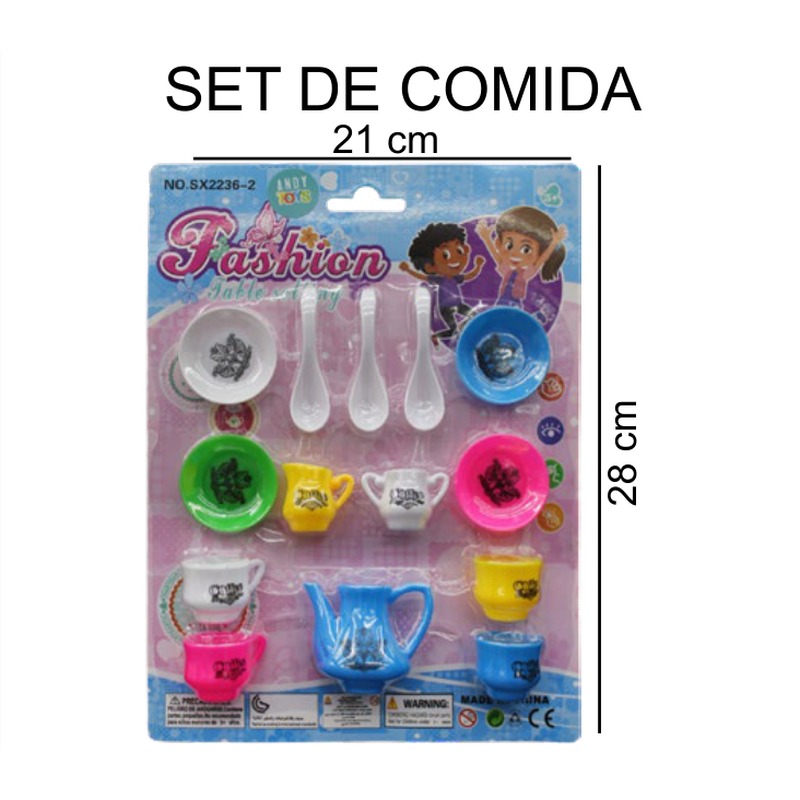 [EB-TS85189] Set Comida Fashion Table 14 pz Tazas Jarra Cubiertos Multicolor 21x28 cm — Caja 288 pz