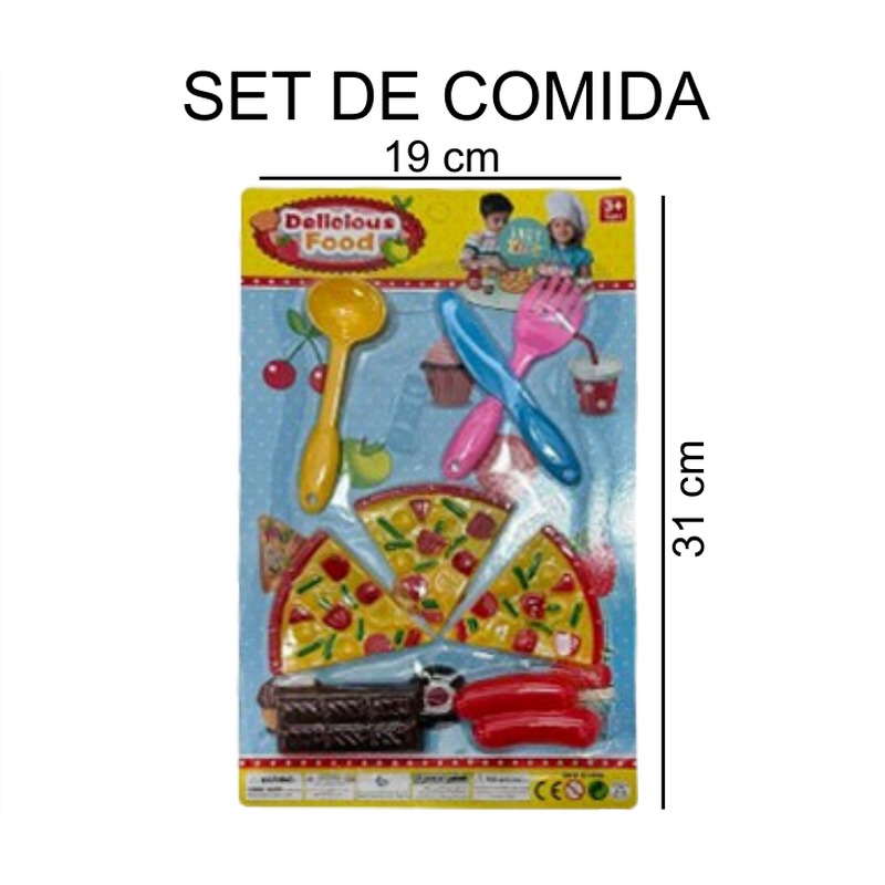 [EB-TS91509] Set Comida Delicious Food Pizza Salchicha Verduras Cubiertos 19x31 cm — Caja 360 pz
