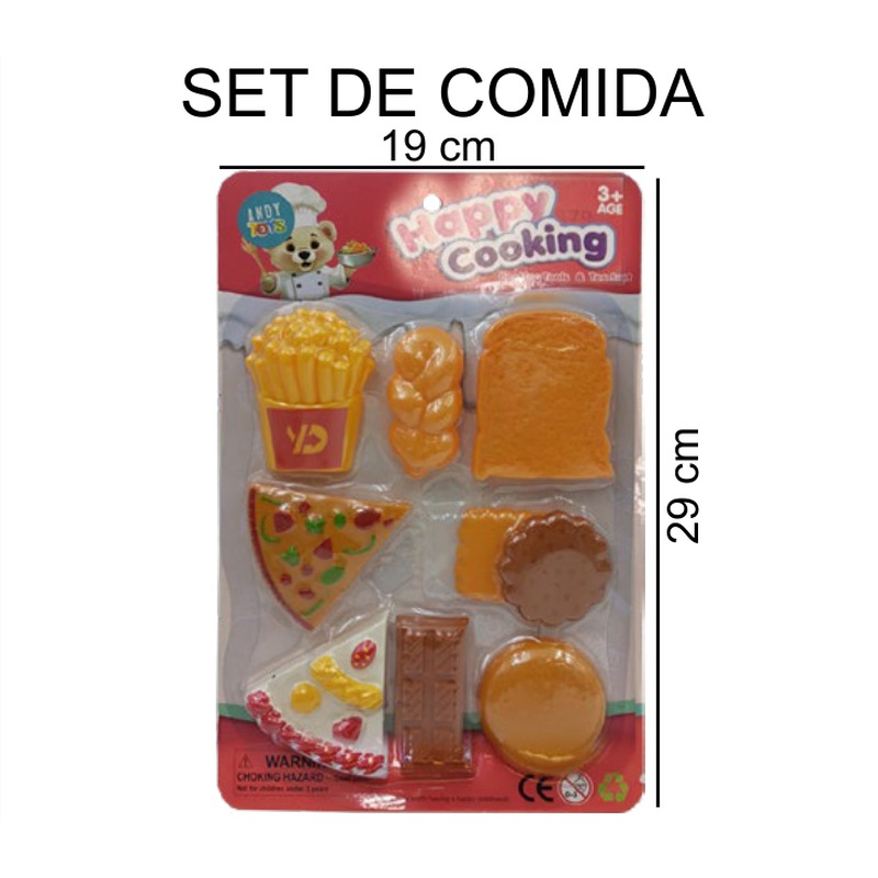 [EB-TS91879] Set Comida Happy Cooking Fast Food Papas Hamburguesa Pizza 19x29 cm — Caja 96 pz