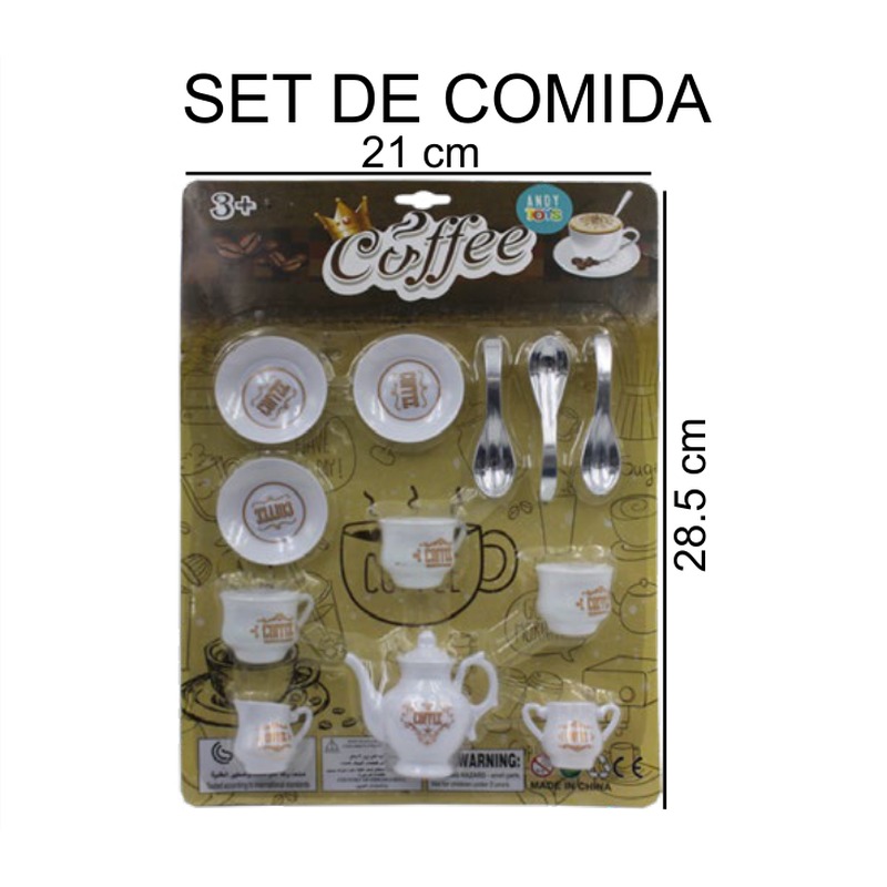 [EB-TS92238] Set Té Coffee Vajilla Blanca Clásica Tetera 4 Tazas Platos Cucharitas Fondo Dorado 28.5x21 cm — Caja 288 pz