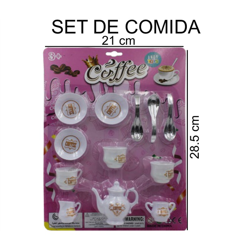 [EB-TS92239] Set Té Coffee Vajilla Blanca Fondo Rosa Tetera 4 Tazas Platos Cucharitas 28.5x21 cm — Caja 288 pz