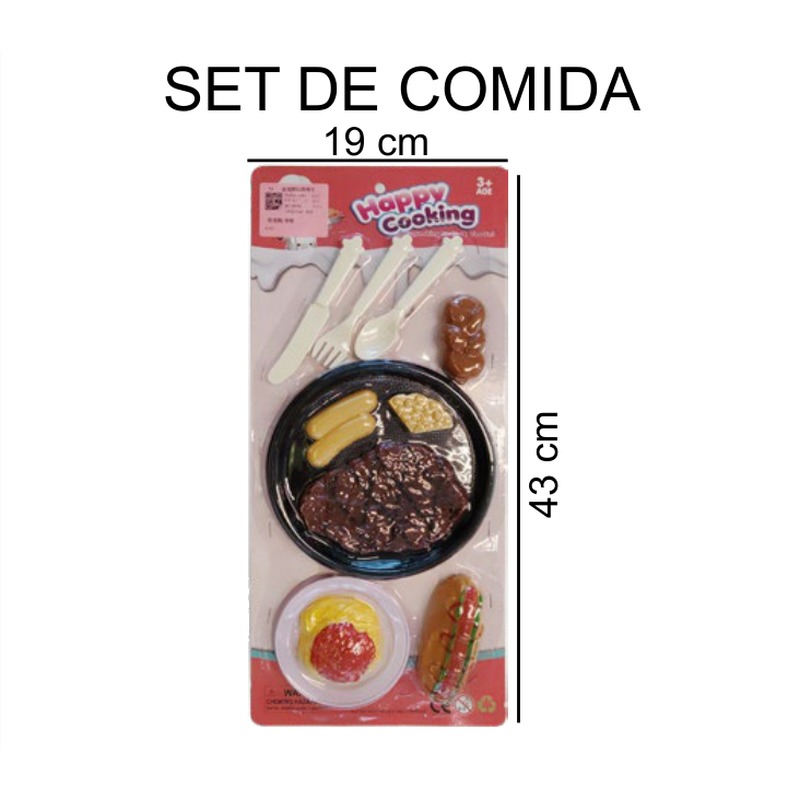 [EB-TS91882] Set Cocina Happy Cooking Carne Platón Negro Cubiertos Condimentos 2 Modelos 19x43 cm — Caja 96 pz