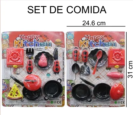 [EB-TS86947] Set Cocina Happy Kitchen Negro Estufa Roja Ollas Sartenes 2 Modelos 31x24.6 cm — Caja 160 pz
