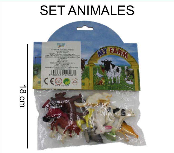 [EB-TS92567] Animales Granja Blister 12 Fig. Plástico Colores — Caja x432 pz