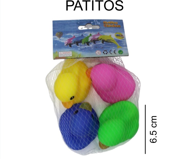 [EB-PT11624] Patitos Colores Blister 4 Piezas 6 cm Plástico — Caja x300 pz