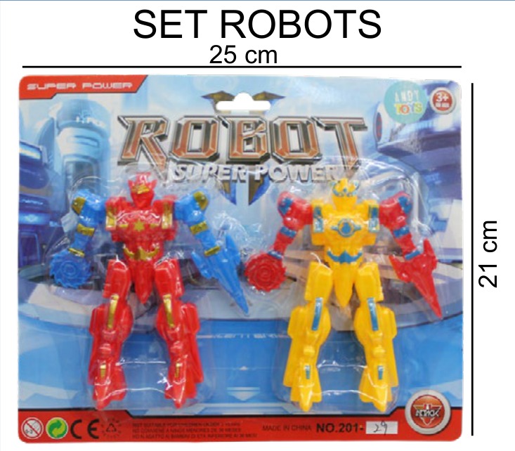 [EB-TS91663] Robots Blister 2 Piezas Plástico 25×21 cm Colores — Caja x336 pz