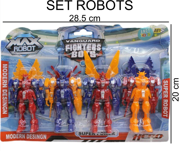 [EB-TS91662] Robots Blister 4 Piezas Plástico 28×20 cm Colores — Caja x288 pz