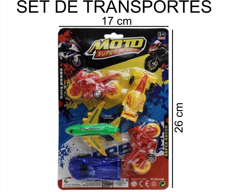 [EB-TS92309] Transportes Surtido Blister 5 Piezas 17×26 cm — Caja x312 pz