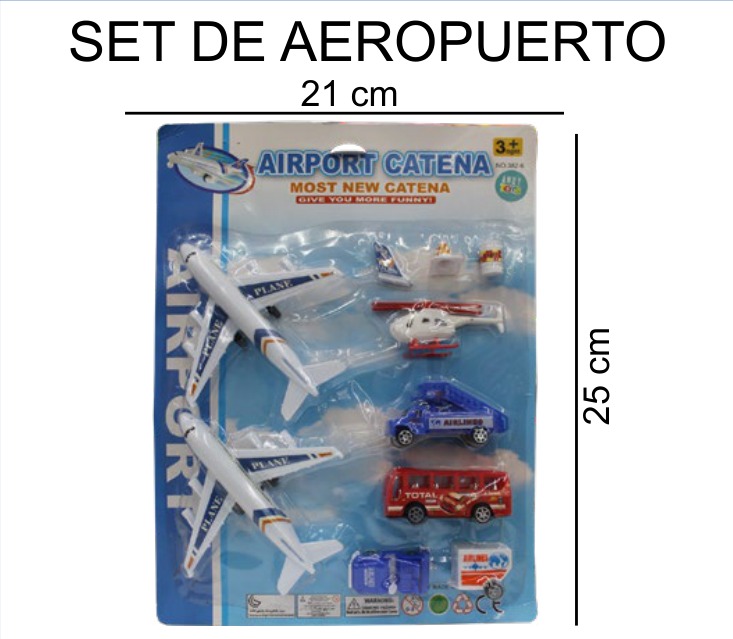 [EB-TS92485] Set Aeropuerto Aviones Pista Blister 28×38 cm — Caja x120 pz