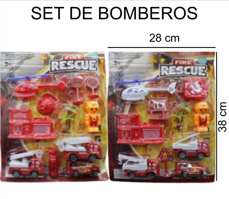 [EB-TS92483] Bomberos Camiones Blister 2 Modelos 28×38 cm — Caja x120 pz