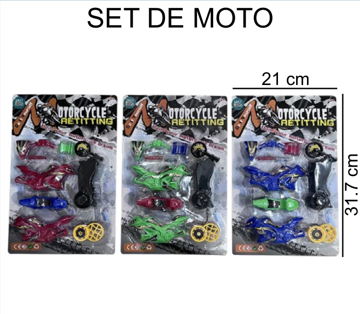 [EB-TS86138] Motos Blister 9 Piezas 3 Colores 31×21 cm — Caja x144 pz