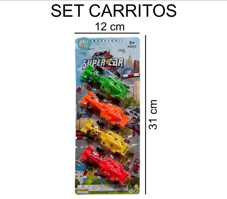 [EB-TS91584] Carritos Blister 4 Piezas 12×31 cm Plástico — Caja x360 pz
