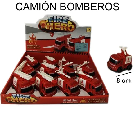 [EB-TS95977] Camión Bomberos Blister 12 Piezas 3 Modelos 8×7 cm — Caja x216 pz