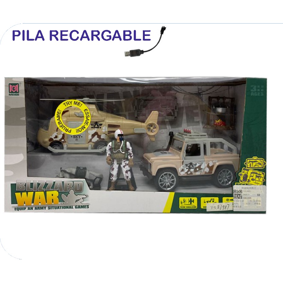 [EB-TS87987] Set Coche Militar RC War Recargable con Sonido Figuras | EB-TS87987 | Caja x18 pzas