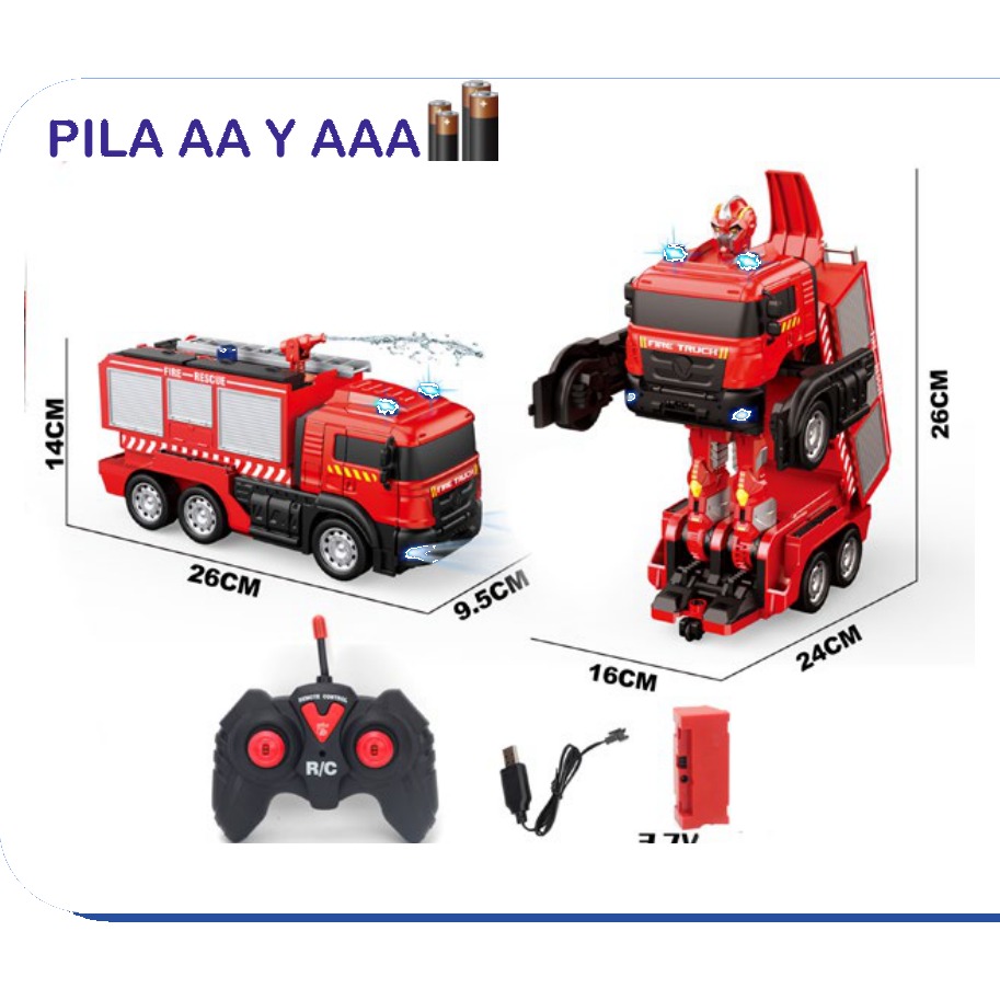 [EB-TS76650] Carro RC Transformer Camión Bomberos con Spray Manual Pila AA | EB-TS76650 | Caja x12 pzas