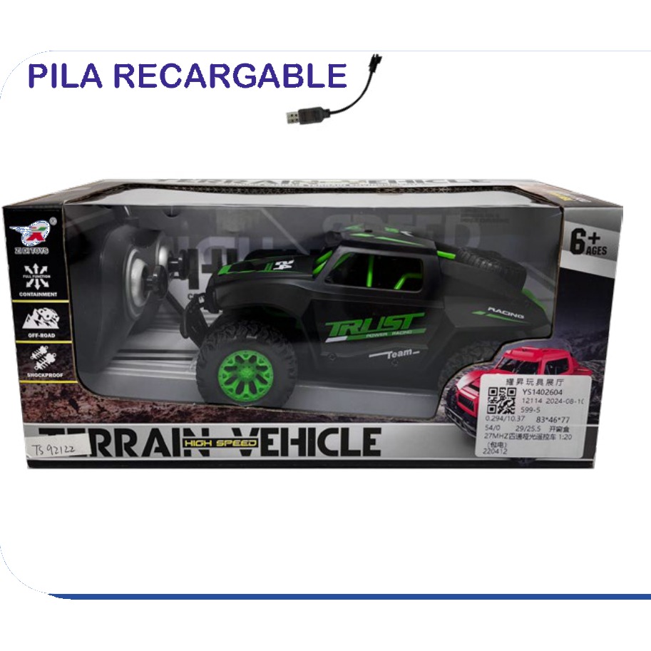 [EB-TS92122] Carro RC Terrain Vehicle Off-Road 4 Canales con Luz Recargable | EB-TS92122 | Caja x54 pzas