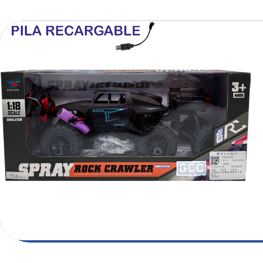 [EB-TS92121] Carro RC Spray Rock Crawler 5 Canales con Spray y Luz Recargable 1:18 | EB-TS92121 | Caja x48 pzas