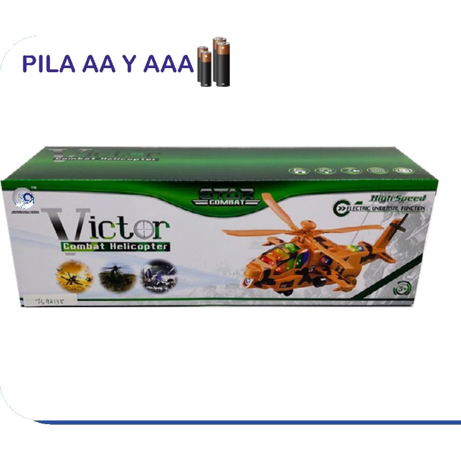 [EB-TS92135] Helicóptero Victor Combat con Luz y Sonido 2 Modelos Pila AA | EB-TS92135 | Caja x72 pzas