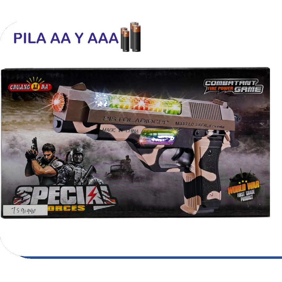 [EB-TS91990] Pistola Special Forces con Luz y Sonido Pila AA | EB-TS91990 | Caja x120 pzas