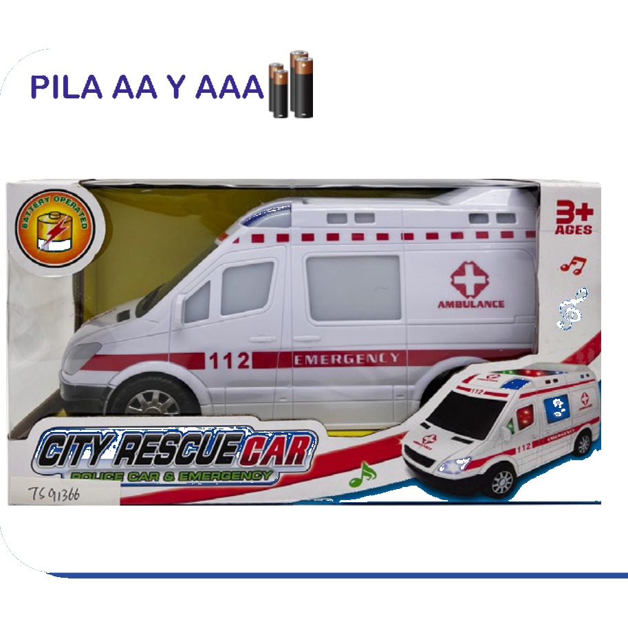 [EB-TS91366] Ambulancia City Rescue 112 con Luz y Música Pila AA | EB-TS91366 | Caja x72 pzas