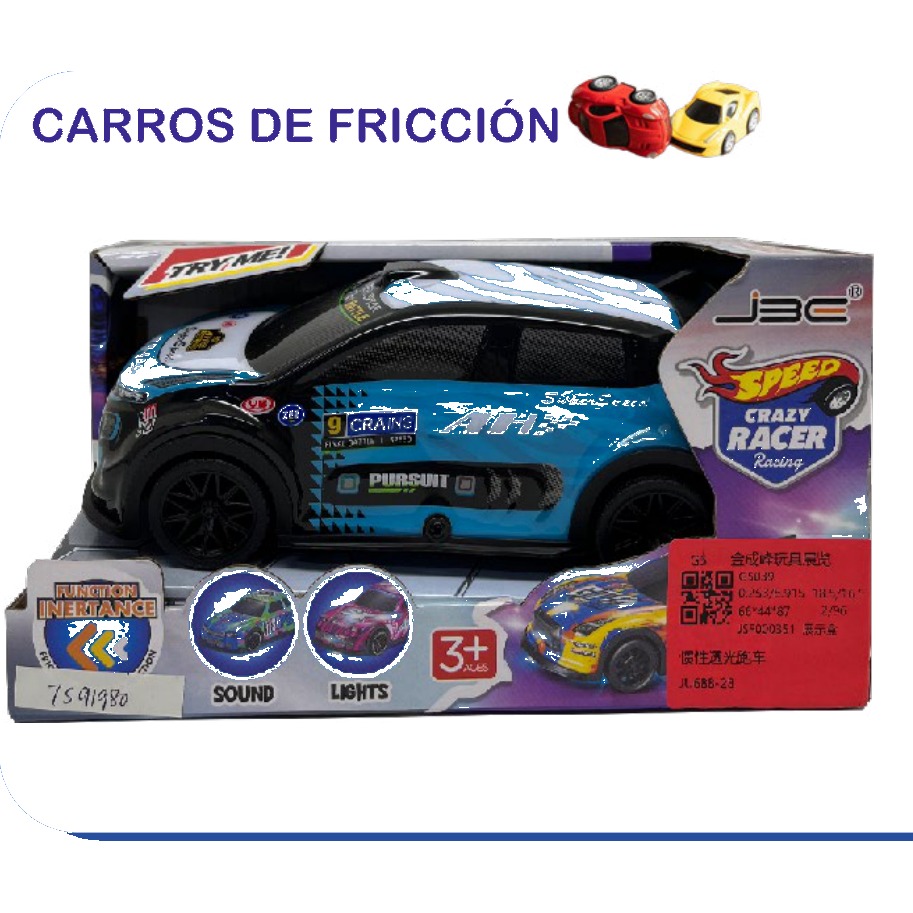 [EB-TS91980] Carro Fricción Crazy Racer JBC Speed con Luz y Sonido 2 Colores B | EB-TS91980 | Caja x96 pzas